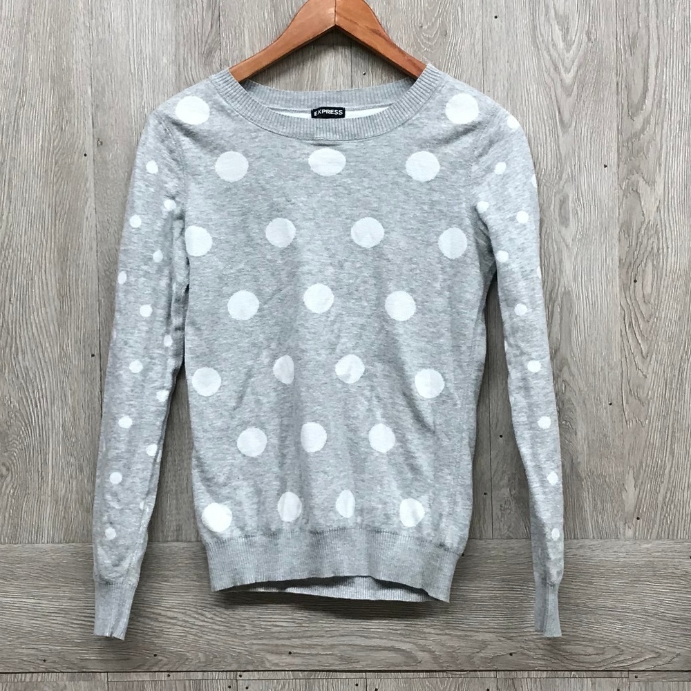 Express Gray White Polka Dot Sweater BB809